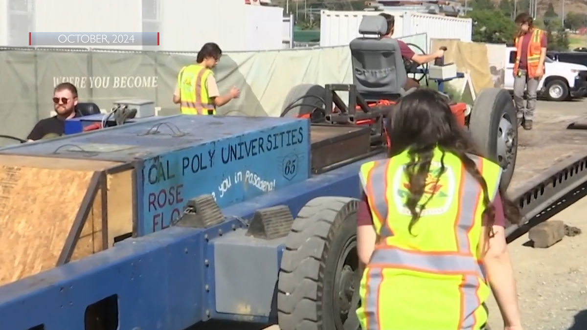 It’s Rose Float Loading Day For Cal Poly in San Luis Obispo