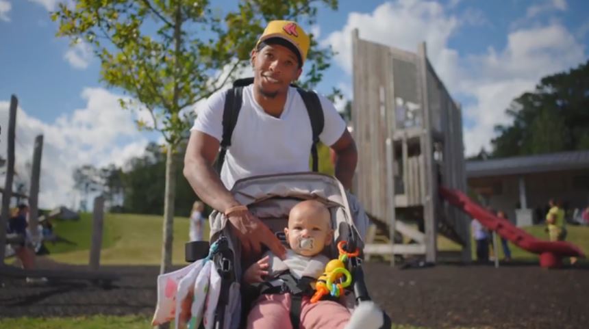 Dante Williams Jr. brings his daughter to the Daddy Stroller Social Club.