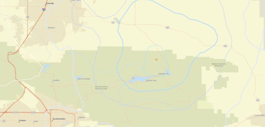 The centralized location of the 3.5-magnitude earthquake that struck near Big Bear on Oct. 4