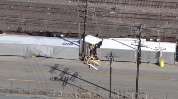 A freight train derailed in the city of Industry early Thursday morning