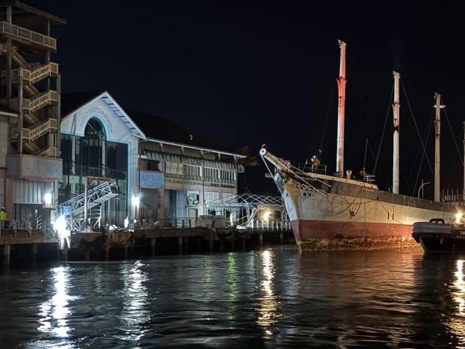 Falls of Clyde in Honolulu Harbor before the ship's removal following a ceremony that took place on Tuesday