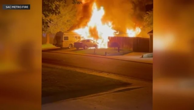 Scene of the fire as crews arrived on scene.
