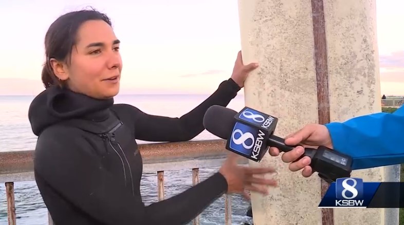Isabella Orduna was paddling out when she felt “a nip” on her foot. She rolled off and turned to see an otter perched on her board.