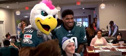 Birds' rookie linebacker Jihaad Campbell and Swoop brought some cheer to children facing long-term medical care and their families. Guests were treated to a breakfast for dinner buffet