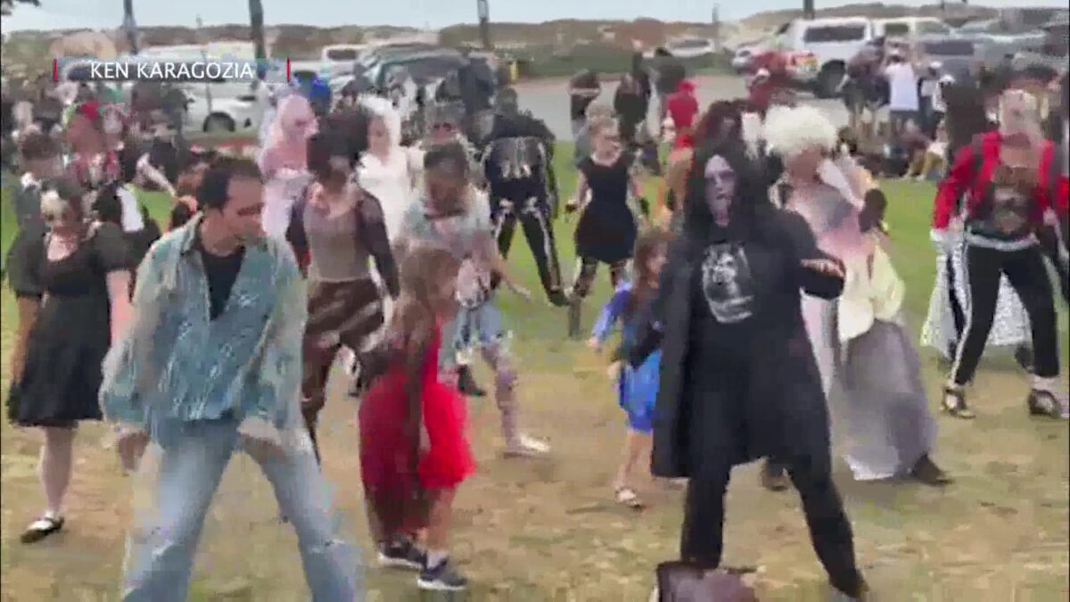 Thriller Zombie Dancers Move to the Beat