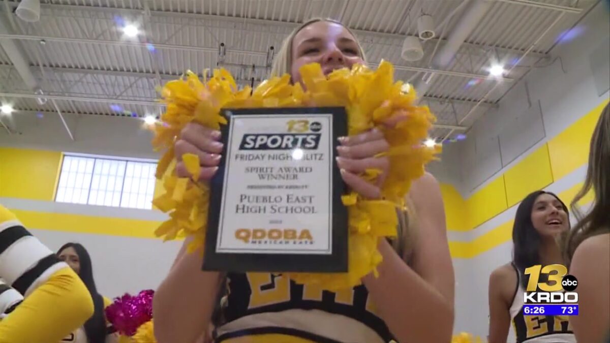 Pueblo East High School receives the Qdoba Friday Night Blitz Spirit Award plaque