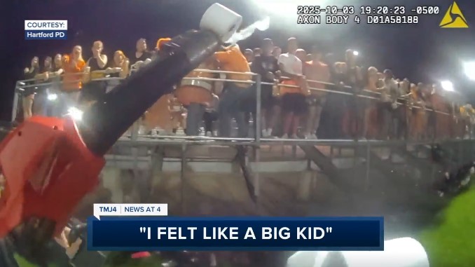 Two police officers turned a toilet paper prank back on the culprits at the Hartford Union High School homecoming football game.