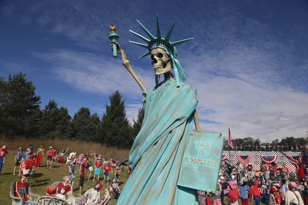 The Statue of Libe-Bone-Ty at the Holy Hill Skeleton display.