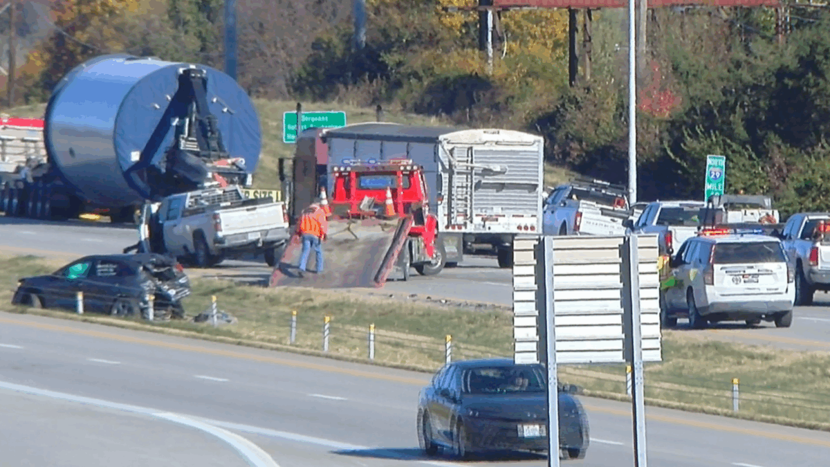 Two-vehicle crash backs up I-29 Monday morning