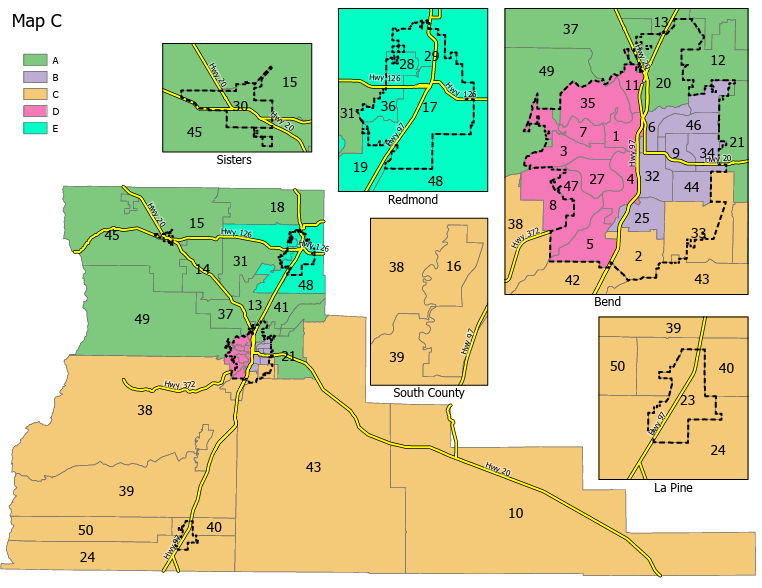 Deschutes County advisory committee sends proposed five-district map to commissioners on 4-3 vote