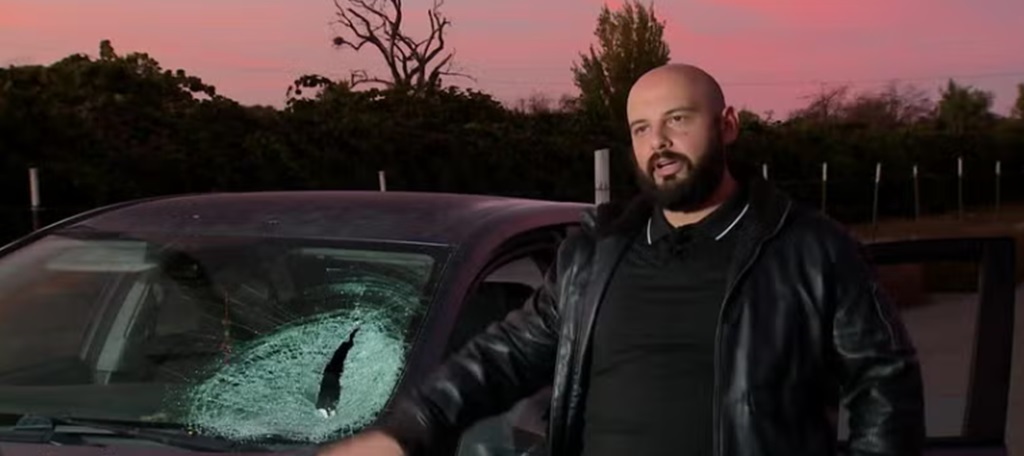 "It came through the window and hit me in the face. Forced a lot of this glass into my face