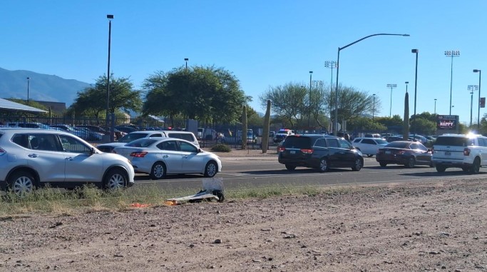 Pima County Sheriff's Officers are seen outside Vail's Cienega High School.