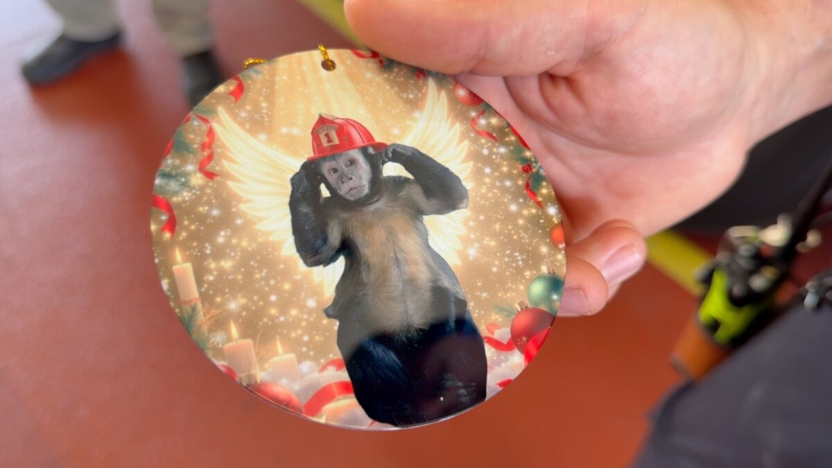 Gena Walck returned to Punta Gorda's Fire Station One this week to thank the crew who tried to save her pet Capuchin monkey during a late-night medical emergency last month.