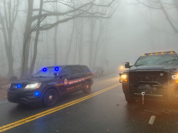 First responder vehicles line the road in Caesars Head State Park