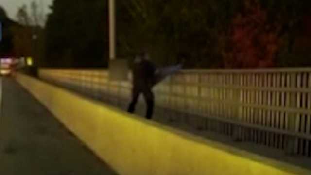 Officer Lucas Shirland responded to the Merrymeeting Bridge in early October and found an older woman sitting on the railing of the bridge
