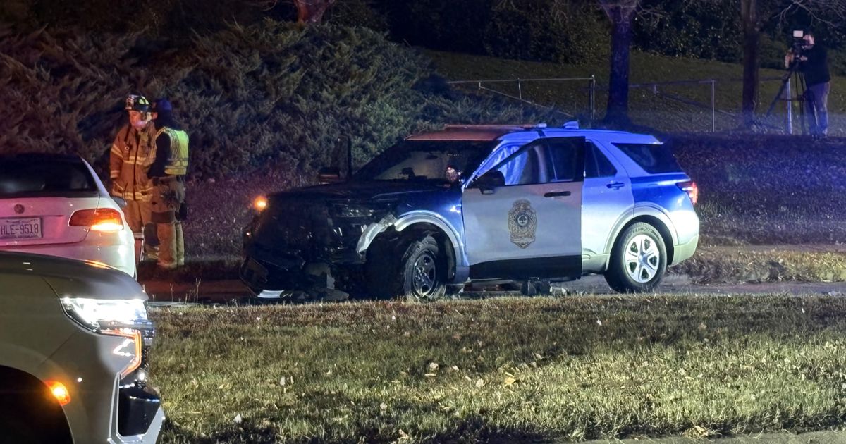 A Raleigh police cruiser was hit head-on by a car going the wrong way on New Hope Road near Poole Road early Tuesday morning.
