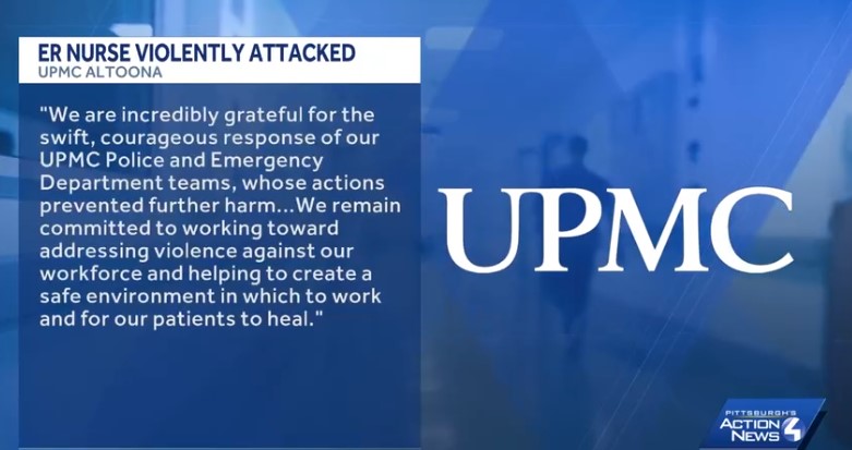 A UPMC Altoona nurse was flown to a Pittsburgh hospital for emergency surgery after being attacked by a patient on Saturday. UPMC issued a statement following the incident