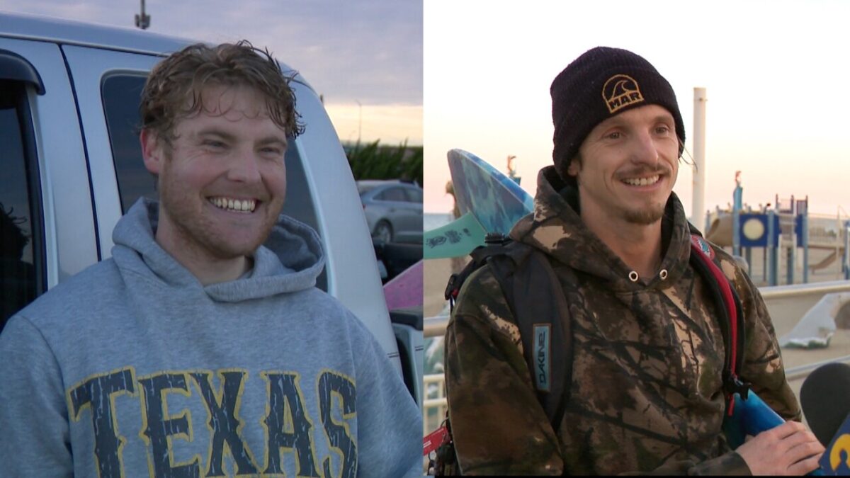 Logan Gay (left) and Parker Johnson (right) skip the Thanksgiving dinner for the waves.