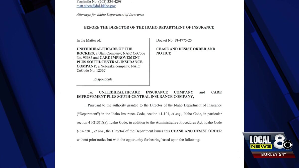 Idaho Department of Insurance issues cease and desist order for UnitedHealthcare