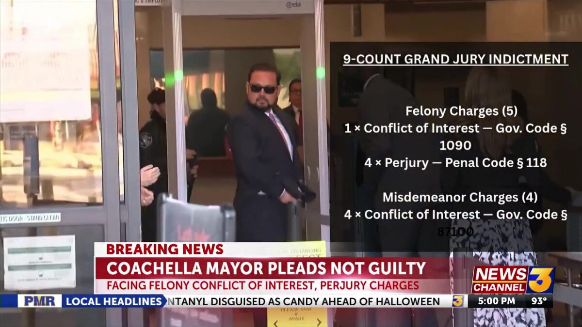 Coachella Mayor Steven Hernandez pleads not guilty to felony charges