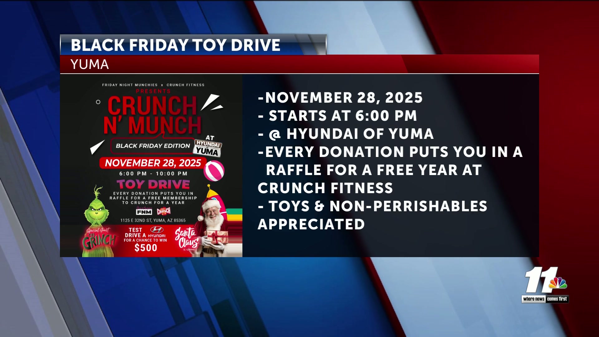 Crunch Fitness & Friday Night Muchies to host Black Friday Toy Drive