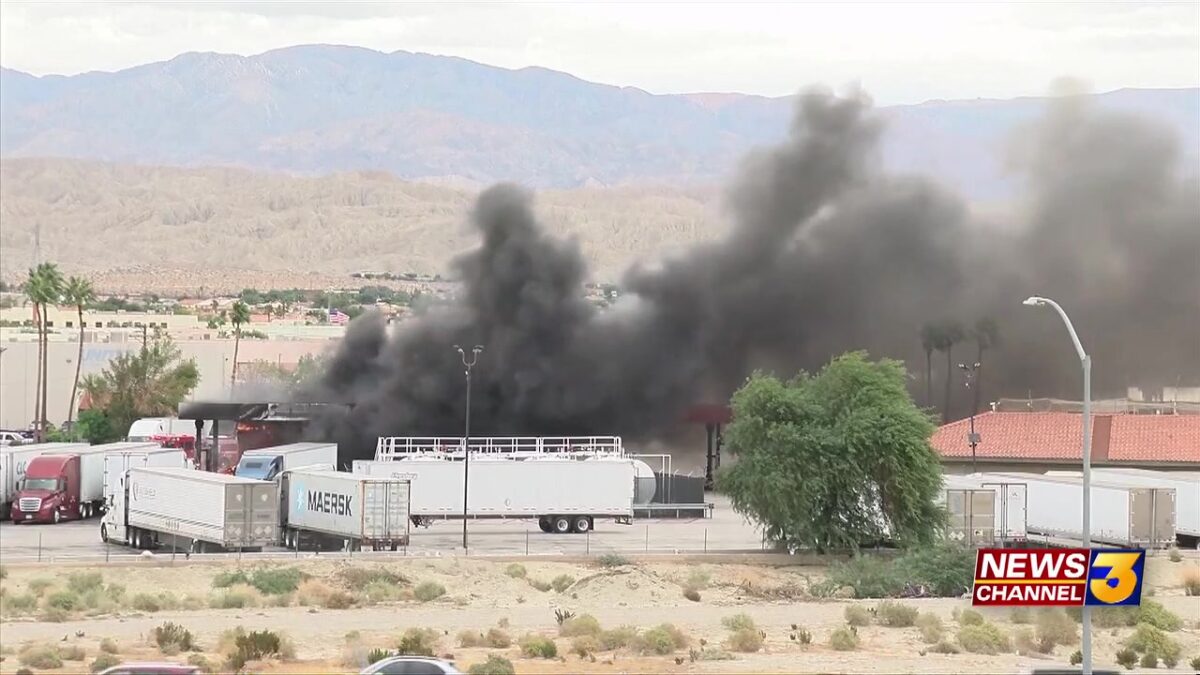 Firefighters contain fire that engulfed two big rigs at Thousand Palms gas station