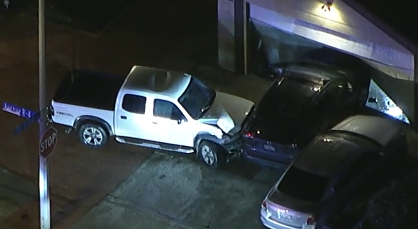 A man in a white pickup truck was fleeing from Los Angeles Sheriff's Department deputies when he lost control at Avenue R and 35th Street E.