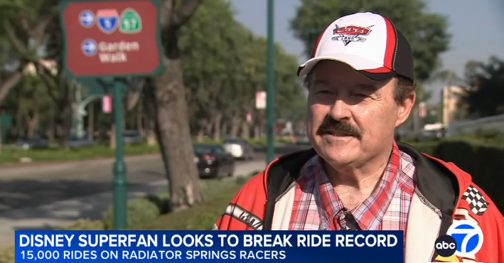 A Disney superfan is about to break a record on his favorite Disney California Adventure ride - Radiator Springs Racers.