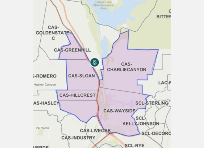 The locations in Castaic where residents were temporarily asked to shelter in place due to the gas line break.