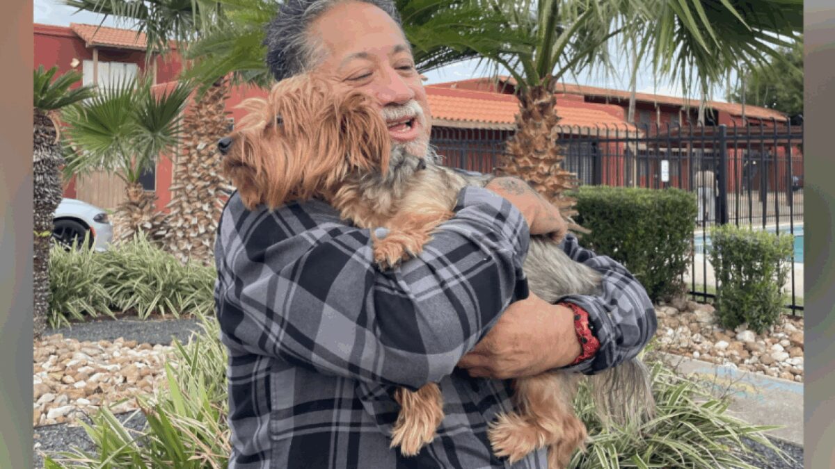 A San Marcos man has been reunited with his stolen dog after a stressful three-day search in Corpus Christi
