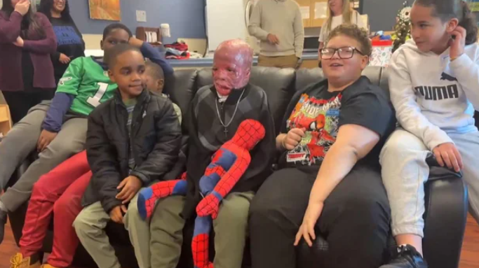 Ramesses Vazquez-Viana and his friends before the event Monday celebrating his return home.