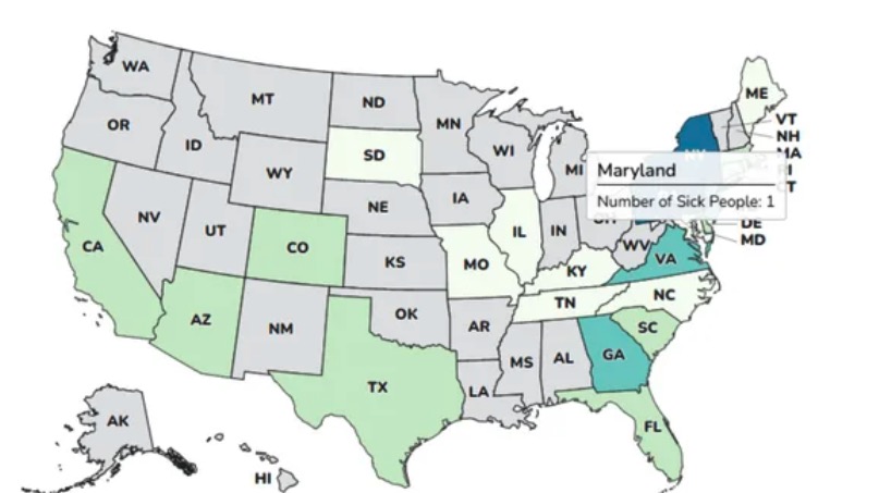 A Marylander was among 64 people across 22 U.S. states who got sick with Salmonella from raw oysters