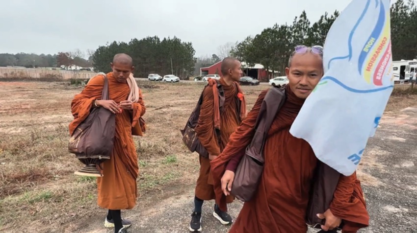 A group of Buddhist monks walking more than 2