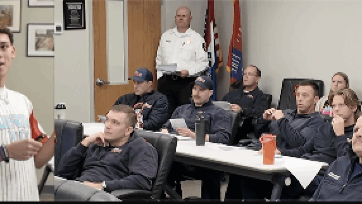 The students taught firefighters common Spanish language phrases they can use during emergency calls.