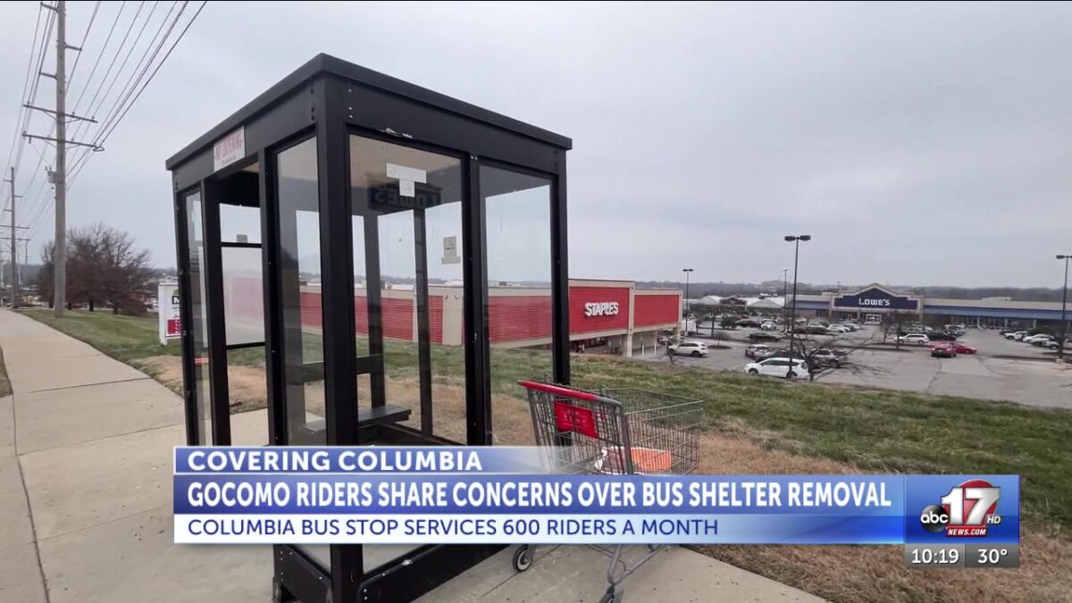 Columbia bus stop location of removed shelter has 600 riders each month
