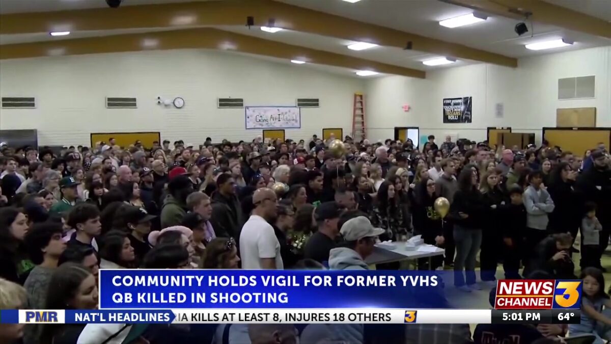 Hundreds gather for vigil honoring former YVHS QB killed in shooting