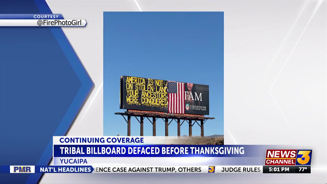 Yamaava billboard vandandalized with anti-Native American message in Yucaipa