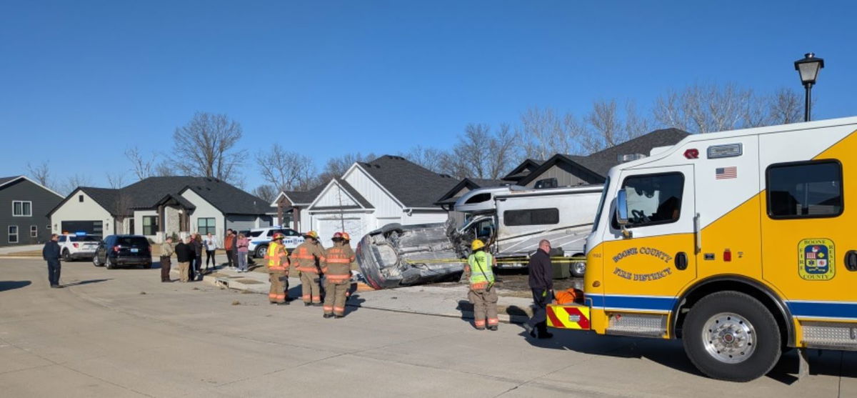 1 person injured after vehicle slides off road and crashes in southwestern Columbia