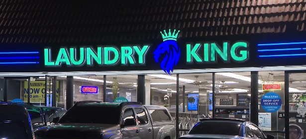 Security cameras captured the moment a North Hollywood laundromat owner and her employees fought back against a robbery suspect.