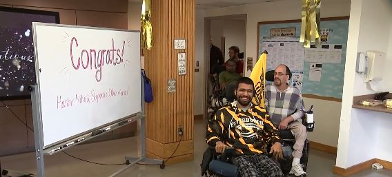 A long-term care community for adults with physical disabilities who are in wheelchairs held a surprise celebration Friday for a group of residents heading to college Monday morning.