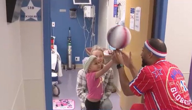 Harlem Globetrotter Zeus McClurkin visited Blank Children's Hospital to spread joy among young patients as part of the team's Smile Patrol initiative.