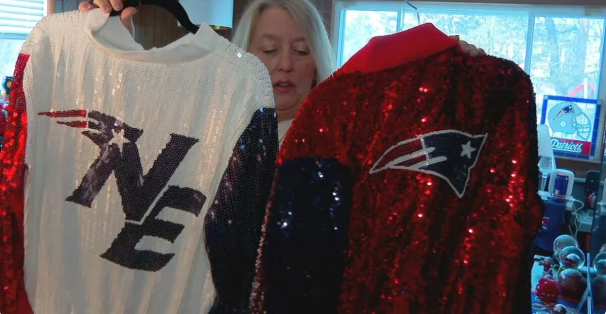 A pair of New England Patriots superfans have been making waves at games over their matching attire and self-made threads.