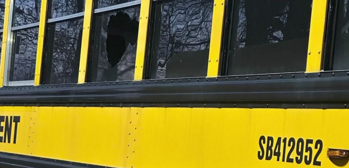 Police say a rock was thrown at a school bus on the New Jersey Turnpike on Jan. 7