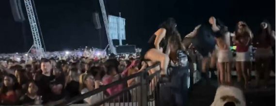 Video obtained by CBS News Miami showed people pushing past the security barriers put in place at the AT&T Playoff Playlist LIVE! concert Saturday