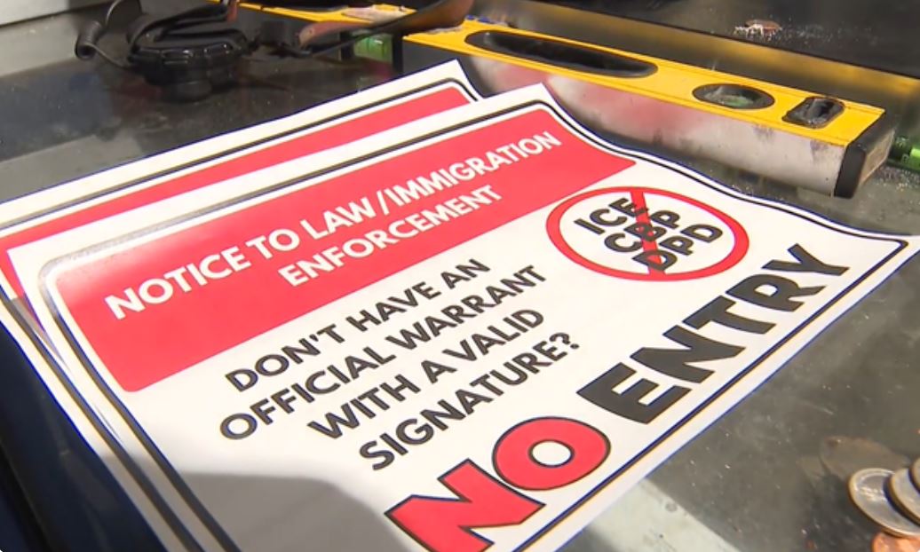 Flyers made by the Detroit Community Action Committee warn federal and local law enforcement that they can't enter an establishment without "an official warrant with a valid signature."