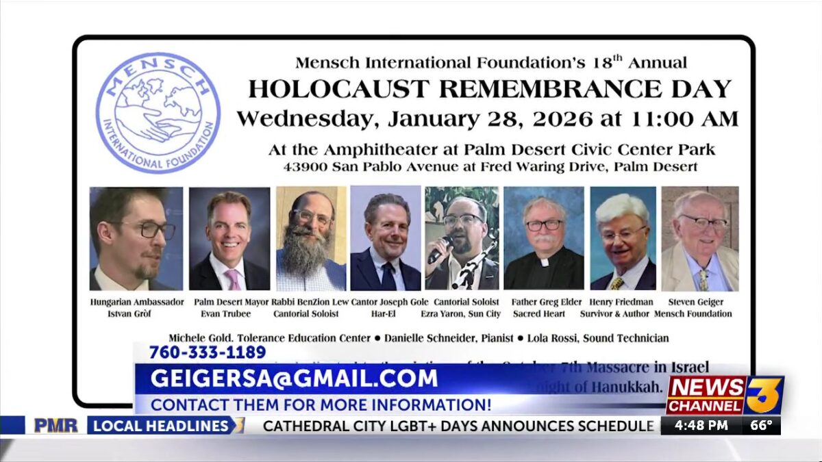 Mensch Foundation to host Holocaust Remembrance Day ceremony in Palm Desert