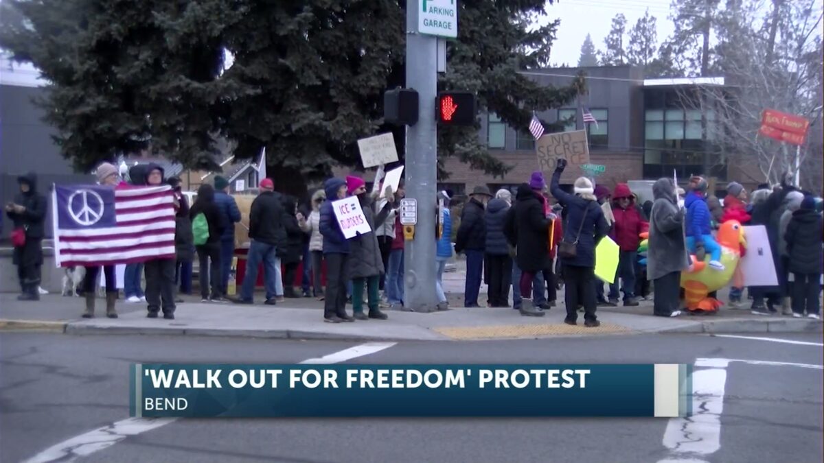 Central Oregon residents take part in ‘Walk Out for Freedom’ protest against ICE in Bend