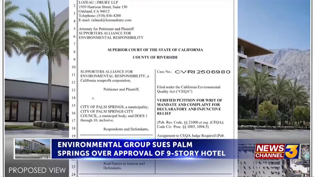 Environmental group sues Palm Springs over approval of 9-story hotel