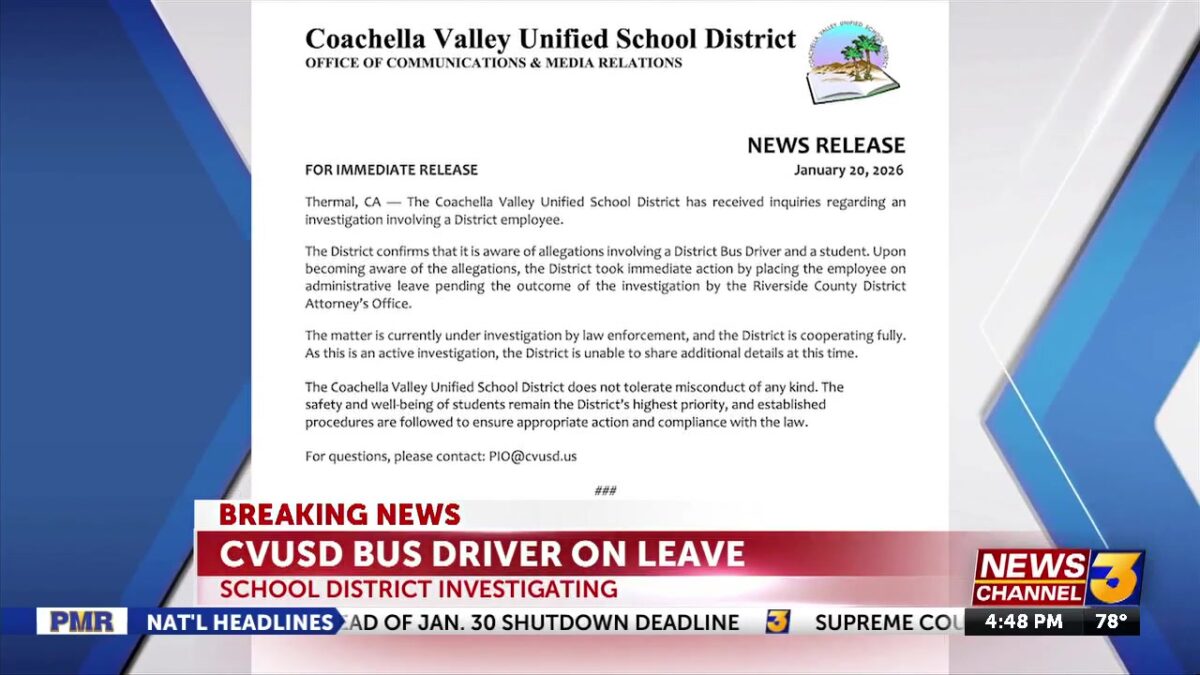 CVUSD bus driver placed on administrative leave after allegations involving student