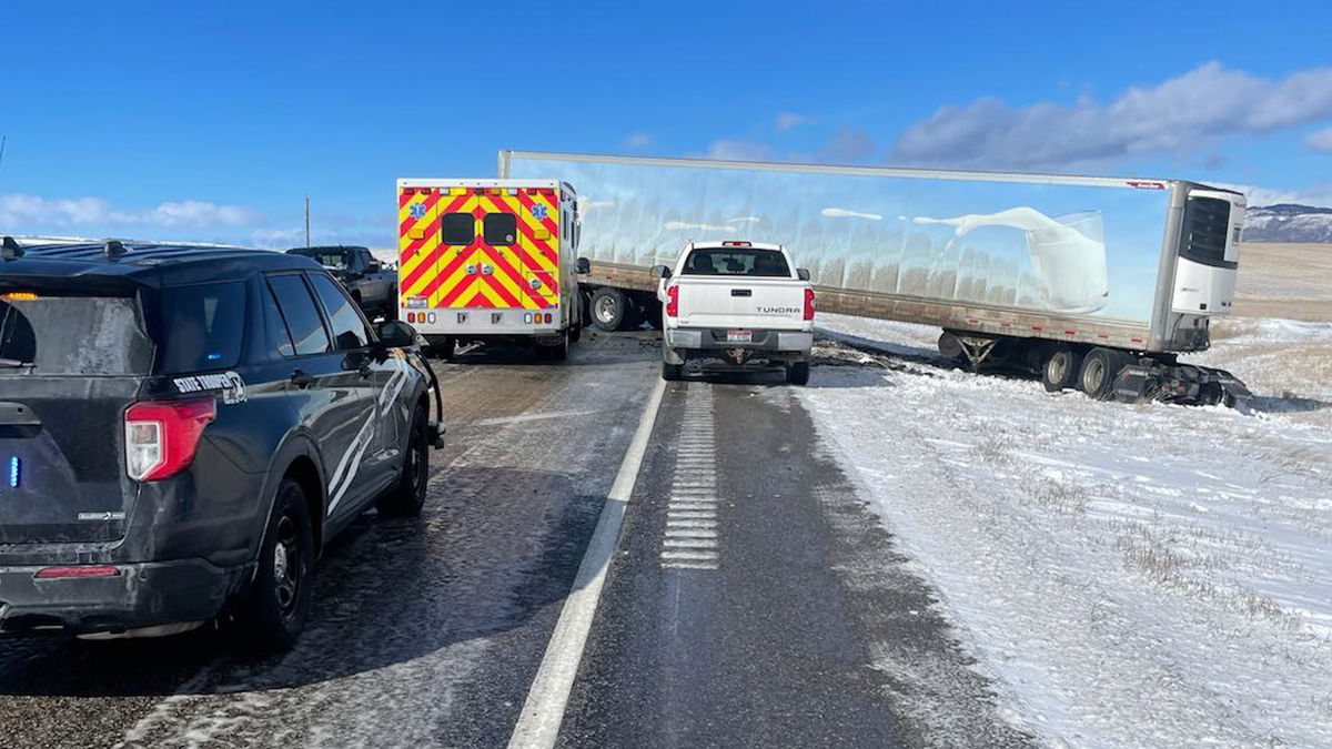 Jackknifed semi-truck blocking lanes on US-26 near Swan Valley